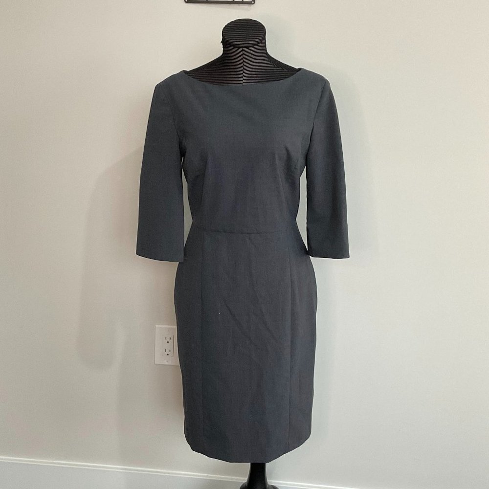 Of Mercer Boat Neck Sheath Dress 3/4 Sleeve Back Zip Size 6 Gray